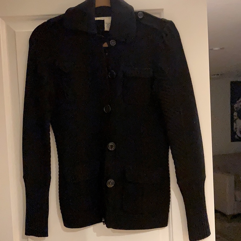 DVF black wool button sweater